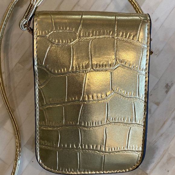 Gold Metallic Croc Embossed Faux Leather Mini Crossbody Bag EUC - Picture 4 of 9